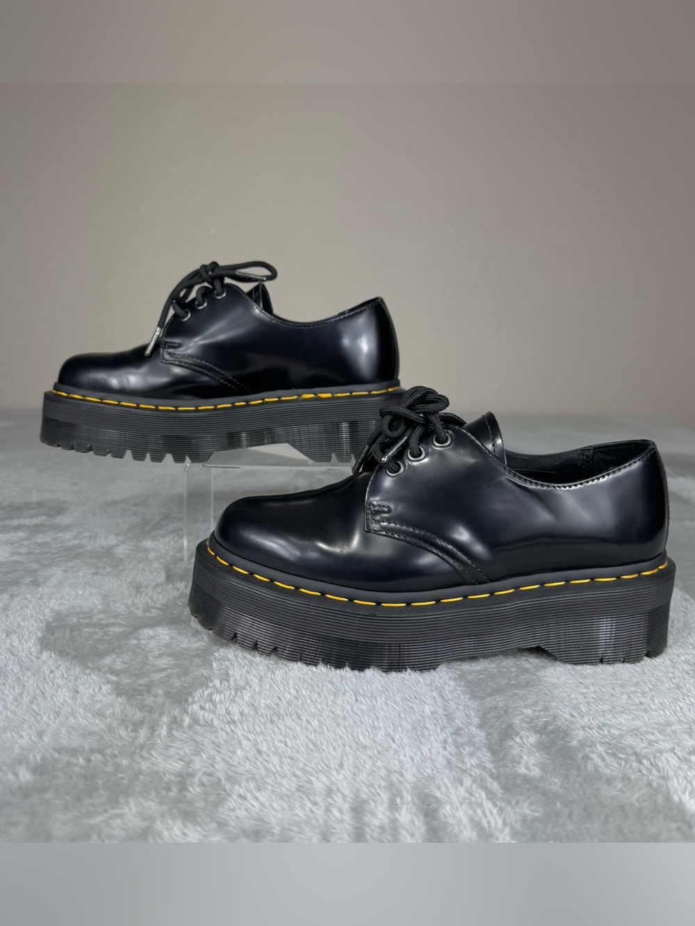 DR. MARTENS 1461 Black Smooth Leather Platform Oxfords Quad Style L7 / M6 GUC